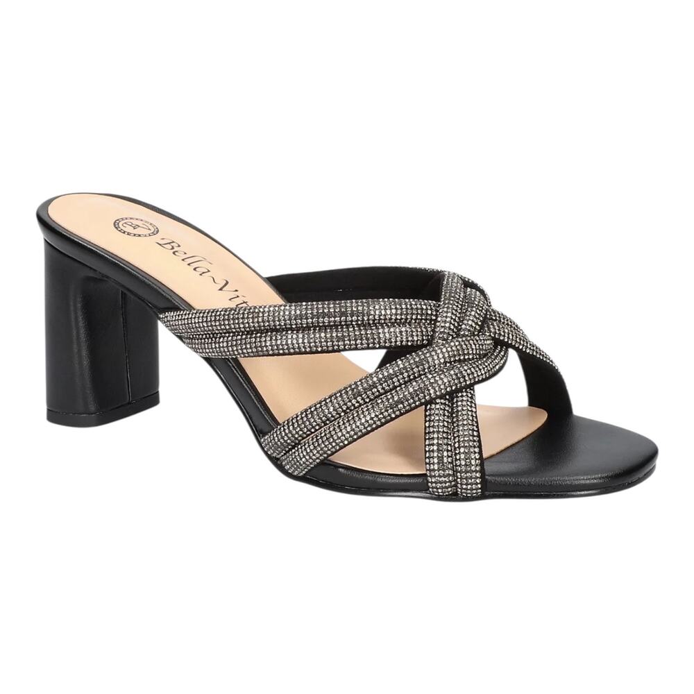 Bella Vita Women's Carmen Block Heel Slip On Sandals Black Size 8 1/2 W